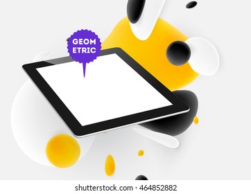 Tablet PC icon with liquid bubbles abstract background. Vector illustration