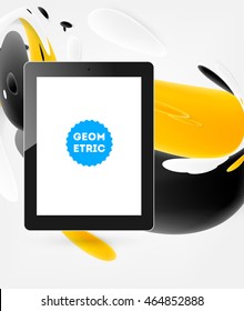 Tablet PC icon with liquid bubbles abstract background. Vector illustration