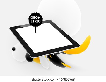 Tablet PC icon with liquid bubbles abstract background. Vector illustration