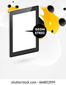 Tablet PC icon with liquid bubbles abstract background. Vector illustration