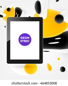 Tablet PC icon with liquid bubbles abstract background. Vector illustration
