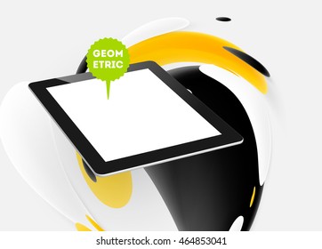 Tablet PC icon with liquid bubbles abstract background. Vector illustration