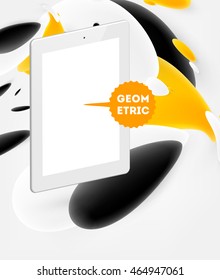 Tablet PC icon with liquid bubbles abstract background. Vector illustration