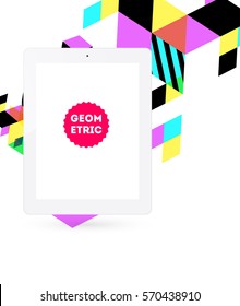Tablet PC Icon with Memphis Geometric Background - Vector Illustration