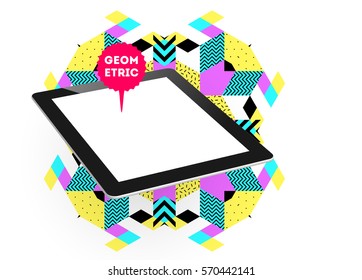 Icono de Tablet PC con fondo geométrico Memphis - Ilustración vectorial