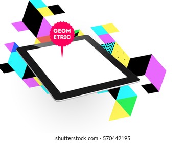Tablet-PC-Symbol mit geometrischem Hintergrund - Vektorgrafik
