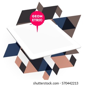 Icono de Tablet PC con fondo geométrico Memphis - Ilustración vectorial