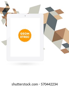 Tablet PC Icon with Memphis Geometric Background - Vector Illustration