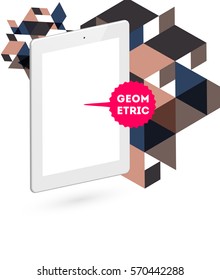 Icono de Tablet PC con fondo geométrico Memphis - Ilustración vectorial