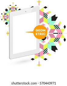 Tablet PC Icon with Memphis Geometric Background - Vector Illustration