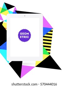 Icono de Tablet PC con fondo geométrico Memphis - Ilustración vectorial