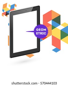 Tablet PC Icon with Memphis Geometric Background - Vector Illustration