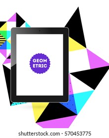 Ícone do Tablet PC com Plano de Fundo Geométrico Memphis - Ilustração de Vetor