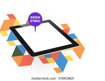 Tablet PC Icon with Memphis Geometric Background - Vector Illustration