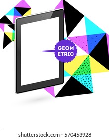 Icono de Tablet PC con fondo geométrico Memphis - Ilustración vectorial