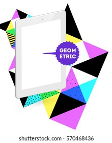 Tablet PC Icon with Memphis Geometric Background - Vector Illustration