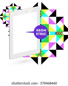Tablet PC Icon with Memphis Geometric Background - Vector Illustration