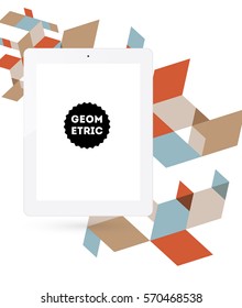 Tablet PC Icon with Memphis Geometric Background - Vector Illustration