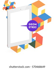 Icono de Tablet PC con fondo geométrico Memphis - Ilustración vectorial