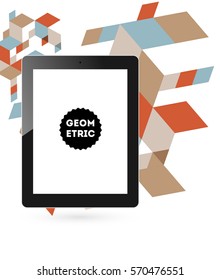 Icono de Tablet PC con fondo geométrico Memphis - Ilustración vectorial