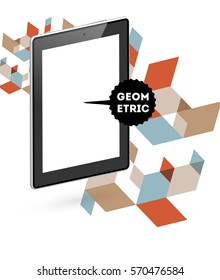 Icono de Tablet PC con fondo geométrico Memphis - Ilustración vectorial