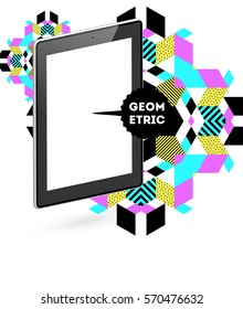 Tablet PC Icon with Memphis Geometric Background - Vector Illustration