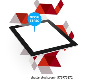Tablet PC Icon with Memphis Geometric Background - Vector Illustration