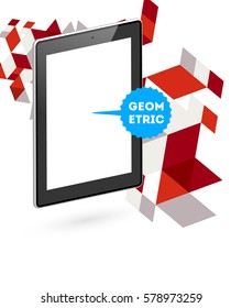 Tablet PC Icon with Memphis Geometric Background - Vector Illustration