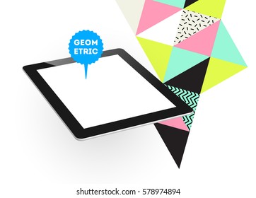 Icono de Tablet PC con fondo geométrico Memphis - Ilustración vectorial