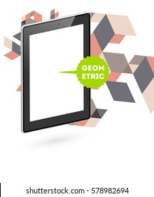 Icono de Tablet PC con fondo geométrico Memphis - Ilustración vectorial