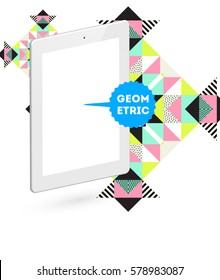 Icono de Tablet PC con fondo geométrico Memphis - Ilustración vectorial