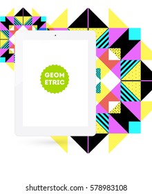 Tablet PC Icon with Memphis Geometric Background - Vector Illustration