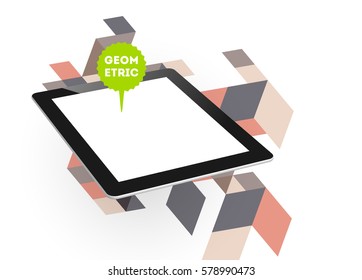 Icono de Tablet PC con fondo geométrico Memphis - Ilustración vectorial