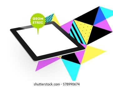 Icono de Tablet PC con fondo geométrico Memphis - Ilustración vectorial