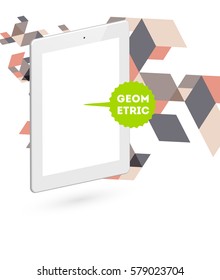 Icono de Tablet PC con fondo geométrico Memphis - Ilustración vectorial