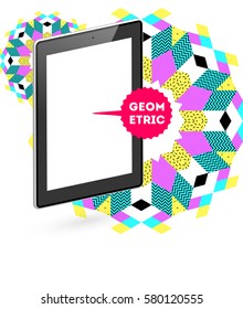 Icono de Tablet PC con fondo geométrico Memphis - Ilustración vectorial