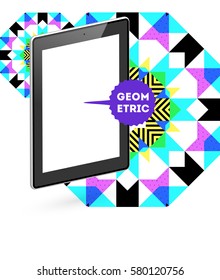 Tablet PC Icon with Memphis Geometric Background - Vector Illustration