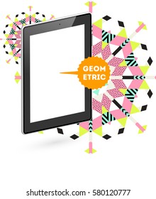 Tablet PC Icon with Memphis Geometric Background - Vector Illustration