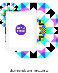 Icono de Tablet PC con fondo geométrico Memphis - Ilustración vectorial