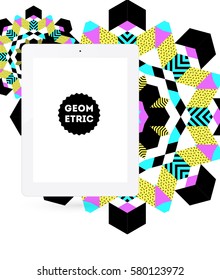 Icono de Tablet PC con fondo geométrico Memphis - Ilustración vectorial