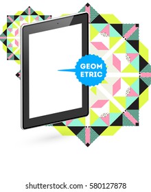 Tablet PC Icon with Memphis Geometric Background - Vector Illustration