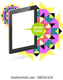Tablet PC Icon with Memphis Geometric Background - Vector Illustration