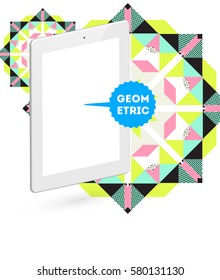 Tablet PC Icon with Memphis Geometric Background - Vector Illustration