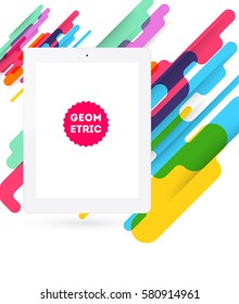 Tablet PC Icon with Memphis Geometric Background - Vector Illustration