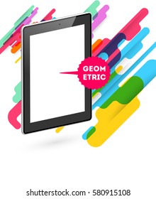 Tablet PC Icon with Memphis Geometric Background - Vector Illustration