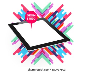 Tablet PC Icon with Memphis Geometric Background - Vector Illustration