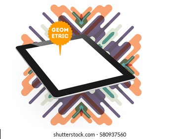 Tablet PC Icon with Memphis Geometric Background - Vector Illustration