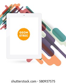 Tablet PC Icon with Memphis Geometric Background - Vector Illustration