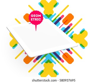 Tablet PC Icon with Memphis Geometric Background - Vector Illustration