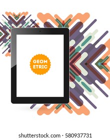 Tablet PC Icon with Memphis Geometric Background - Vector Illustration